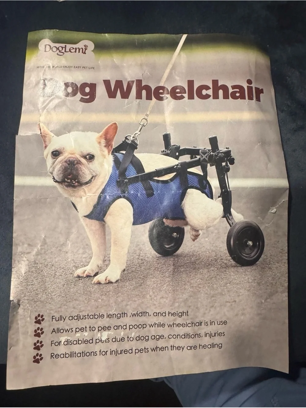 Adjustable Dog Wheelchair Mobility Aid for Disabled Pets - Blue - Small/Medium
